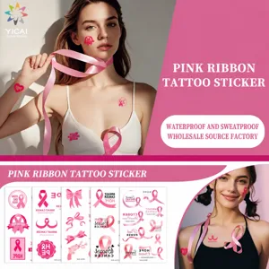 Pegatinas de Tatuaje Temporal con Lazo de Cinta Rosa Concientización sobre el Cáncer de Mama Evento de Caridad Transferencia de Agua Impermeable Tatuajes de Arte Corporal para Mujeres Decoración de Celebración