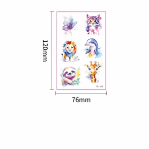 Adesivi per tatuaggi temporanei di animali cartoni animati acquerello, 120x76mm.