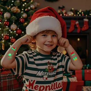 Christmas luminous tattoo stickers for kids, waterproof temporary fake body art art.