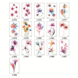 Waterproof watercolor floral temporary tattoo stickers for wrist and ankle decoration.