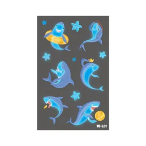 Kids blue luminous cartoon shark tattoo stickers waterproof temporary body art sheets main image.