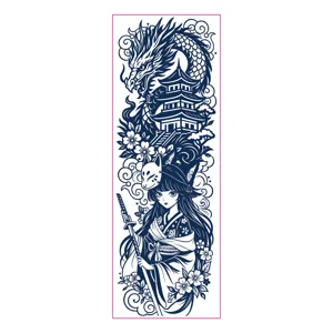 Japanese style full arm temporary tattoo sticker with dragon geisha fox mask waterproof