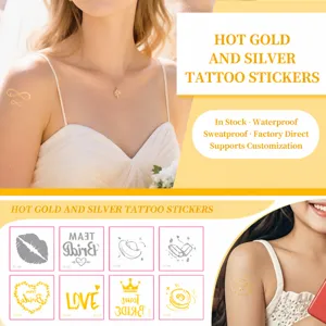 Metalen Goud Zilver Tijdelijke Tattoo Stickers Waterdicht Team Bride Bruiloft Feest Lichaamskunst Cartoon Folie Transfer Tattoo Vellen Voor Bruidsmeisjes Kinderen Decoratie
