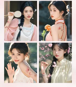 Exquisite watercolor floral temporary tattoo sticker details showcasing vibrant cherry blossom designs.