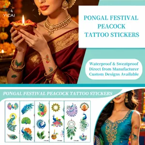 Diwali Pfau Thema Party Matte Temporäre Tattoo Aufkleber Wasserdicht Nicht Reflektierend Ethno Stil Körperkunst Tattoos Dekor