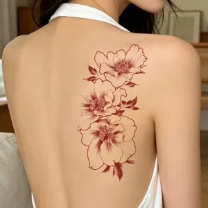 Adhesivo de tatuaje temporal floral mate impermeable para espalda y brazo, realista.