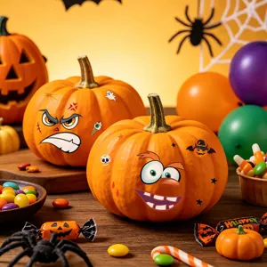 Pegatinas de tatuaje de cara de calabaza de Halloween aterradoras divertidas decoradas