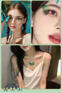 Waterproof peacock feather butterfly temporary face tattoo stickers for stage makeup and parties.
