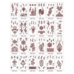 Henna Style Brownish Red Temporary Tattoo Sticker Waterproof Ethnic Lace Floral Mandala Geometry Hand Tattoo Sticker