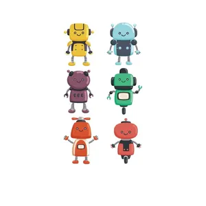 Cute cartoon robot stickers set, perfect for kids birthday party rewards and fun decorations.
