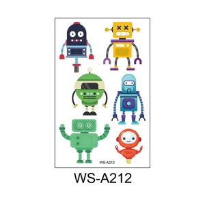 Kids cartoon robot temporary tattoo sheet, colorful cute robot stickers for party.