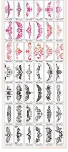 Temporary tattoo sticker detail showing various tribal heart and bow designs for body art.