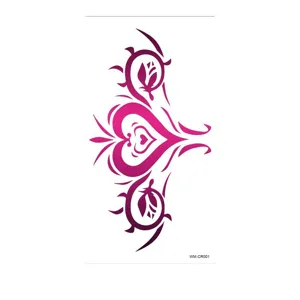 Sexy pink heart totem temporary tattoo sticker for lower belly, chest and back waist.