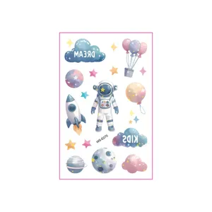 Kids space temporary tattoo stickers cute astronaut planet cartoon waterproof sheet for children.