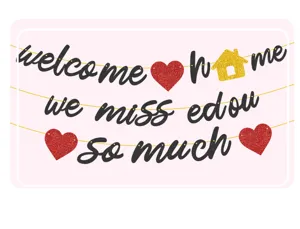 Glitter welcome home banner party decoration set with sparkling hearts and house hanging garlands