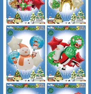 Kerstfeest decoratieve aluminiumfolie ballon set met schattige cartoon ontwerpen voor feest.