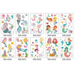 Bambini cartone animato sirena impermeabile temporaneo tatuaggio adesivi rosa principessa