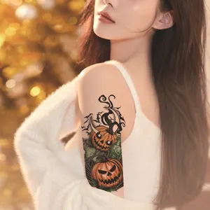 Waterproof Halloween temporary tattoo sticker dark style pumpkin skull arm body art
