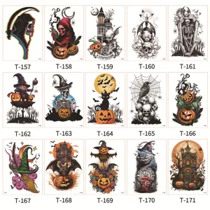 Halloween temporary tattoo stickers, waterproof dark horror pumpkin skull designs for arm body art.