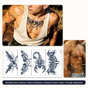 Gothic Dark Herbal Juice Semi Permanent Tattoo Sticker Waterproof Sweatproof Realistic Fake Tattoo Sheet For Men Women Chest Back Body Decor