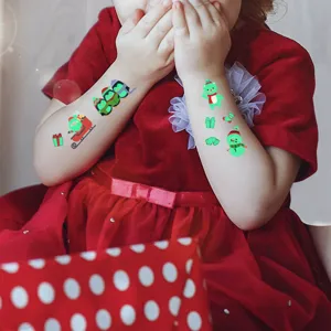Luminous Christmas Temporary Tattoo Stickers For Kids Cartoon Santa Claus Snowman Glow In The Dark Waterproof Disposable Body Art Tattoo Paper New Year Party Favor Decor
