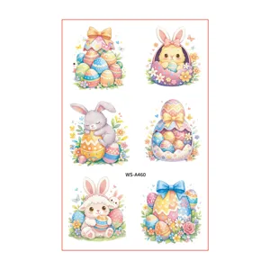 Easter temporary tattoo stickers cute cartoon rabbit eggs party DIY kids fun sheet decor