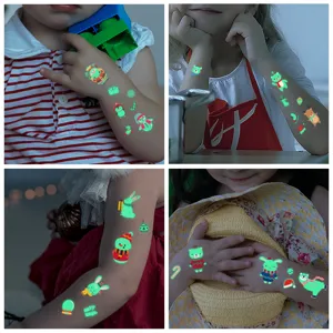 Kids Christmas Luminous Temporary Tattoo Stickers Glow in the Dark Cartoon Party Fake Body Art