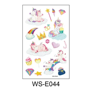 Enfants paillettes tatouage temporaire autocollants ensemble étanche licorne mignonne