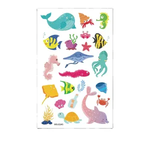 Tatouages temporaires pailletes impermeables pour enfants avec motifs animaux marins mignons.