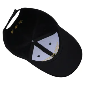 Classic black cotton baseball cap with interior gold embroidery and star details for daily wear.