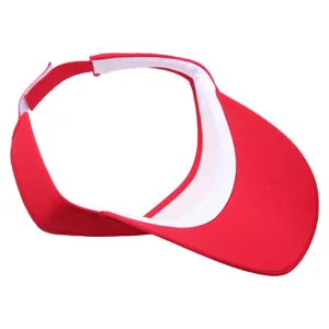 Detailansicht des roten Sonnenvisiers mit weißem Innenband und verstellbarem Riemen.