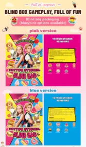 Kids tattoo sticker blind box set with blue and pink versions, fun party gift toy for kids.