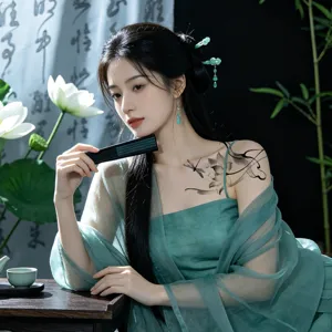 Chinese Ink Painting Style Temporary Tattoo Stickers Matte Waterproof Body Art Floral Dragon Phoenix Lotus Stickers For Women