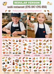 Cute sushi theme tattoo stickers set, colorful cartoon party waterproof body art for kids.