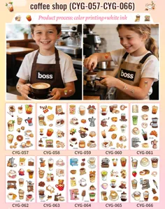 Kids coffee theme temporary tattoo stickers blind box party gift reward waterproof