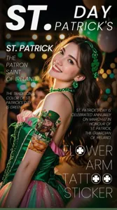 St. Patrick's Day temporary arm tattoo sticker featuring shamrock and leprechaun design.