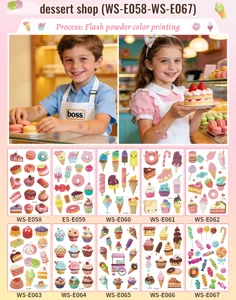 Kids dessert theme temporary tattoo stickers set flash powder colorful cartoon party gifts