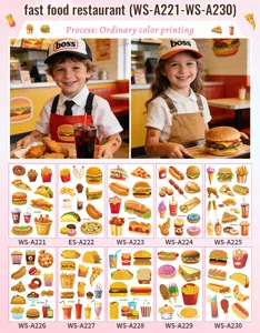 Kids fast food theme temporary tattoo stickers set, waterproof cartoon body art for party.