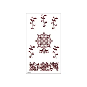 Henna brown red floral lace temporary tattoo sticker for hand back waterproof body art.