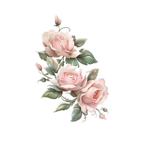 Exquisite pink rose tattoo sticker floral body art waterproof temporary tattoo for women