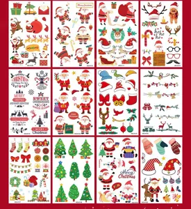 Christmas cartoon temporary tattoo stickers details, cute kids holiday waterproof body art decor.
