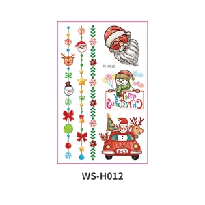 Cute Christmas temporary tattoo stickers for kids, cartoon crayon hand-drawn style holiday decor.