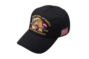 Classic black baseball cap with American eagle embroidery, 1776-2026 250th anniversary design.