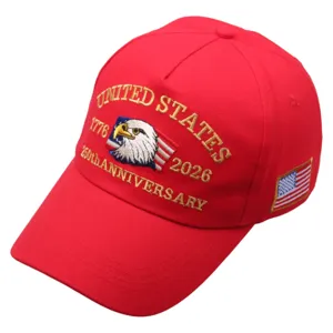 Casquette de baseball rouge brodée avec le 250e anniversaire des USA, 1776-2026.