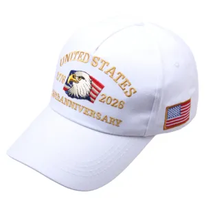 Casquette de baseball blanche brodée aigle américain, 1776-2026 et 250e anniversaire.