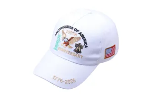 Embroidery US 250th Anniversary Baseball Cap Independence Day Outdoor Sun Hat White