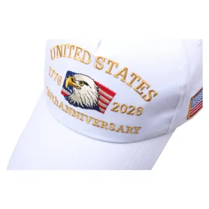 Casquette de baseball blanche avec broderie doree USA 250e anniversaire aigle motif