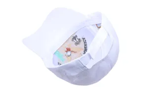 White baseball cap with patriotic embroidery interior design, breathable and stylish for outdoor sun.