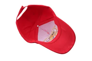 Red 250th anniversary commemorative baseball cap with detailed interior embroidery design.