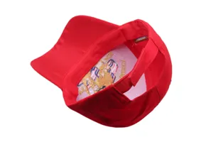 Red baseball cap interior detail embroidered commemorative 1776-2026 adjustable hat